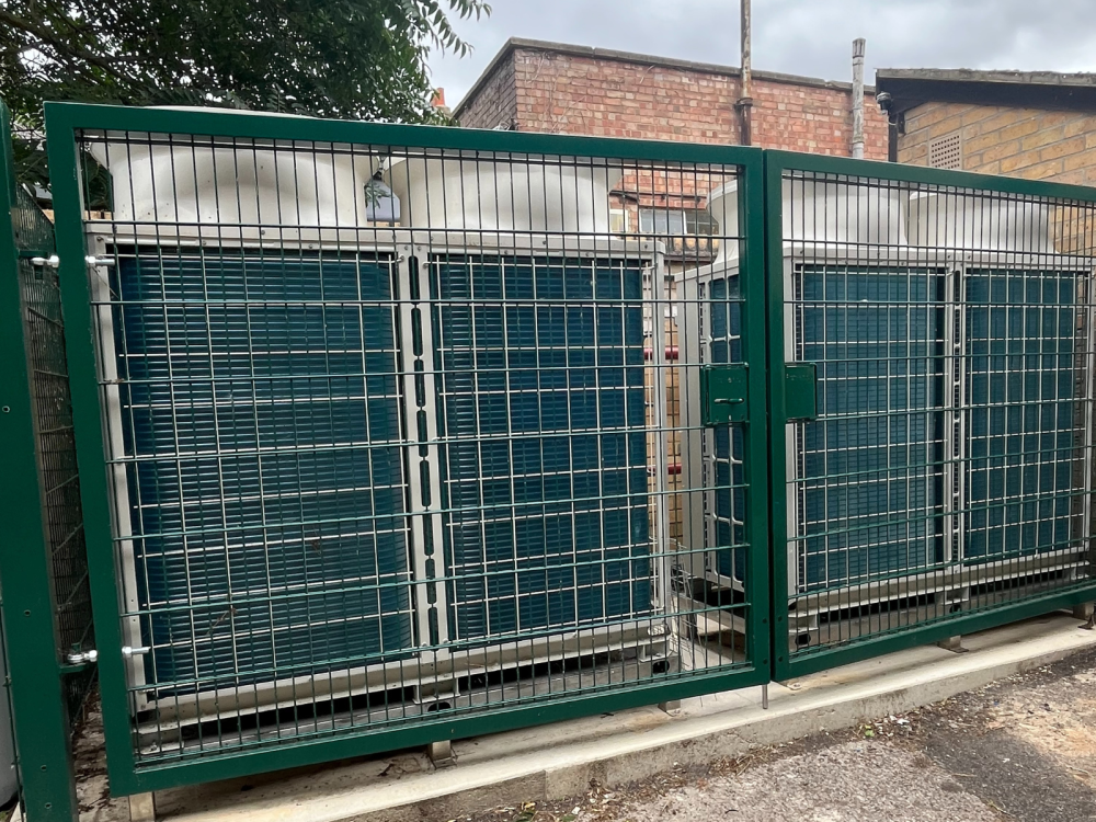 The two air source heat pumps that will now provide heat and hot water to the accommodation block at St Catharine’s College