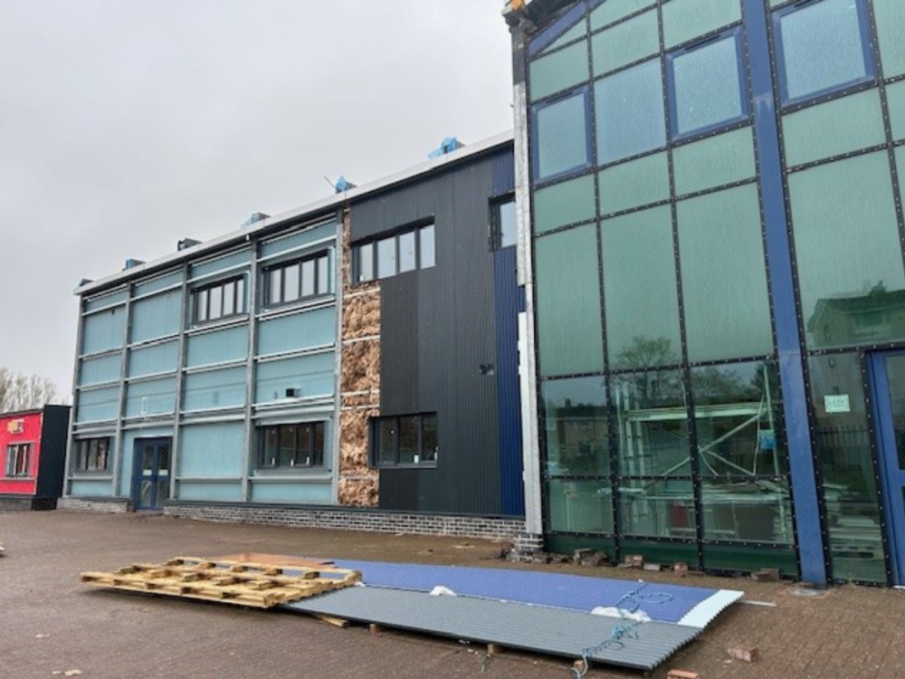 Cladding being added to the front of the school, credit South Lanarkshire Council